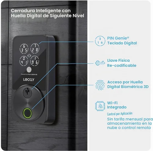 Vista 2 de Lockly Secure Pro Zeno - Cerradura inteligente con llave Apple Home Negro mate
