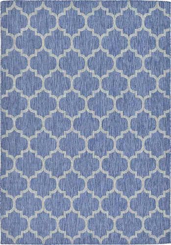 Vista 48 de Unique Loom Outdoor Trellis Collection Alfombra de Área (5' 1" x 8' Oval, Aguamarina/Gris)