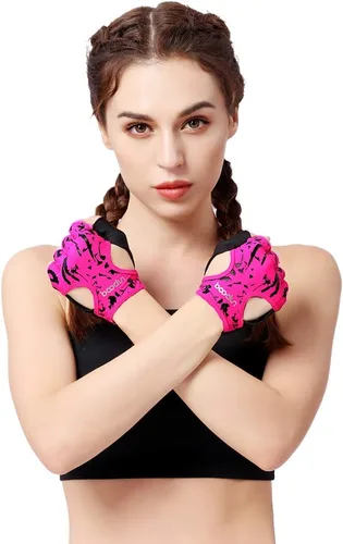 Vista 8 de Anser 7150694 Guantes cortos sin dedos para mujer, medio dedo, para interior, yoga, gimnasio, fisicoculturismo, entrenamiento, ciclismo al aire