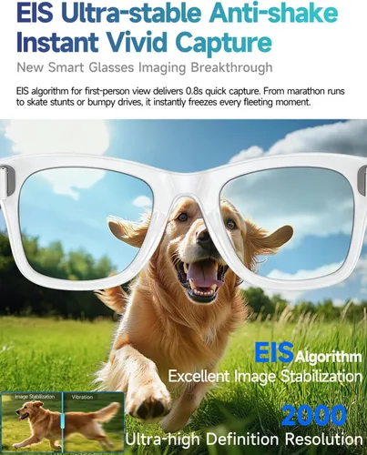 Vista 2 de Lentes inteligentes AI con cámara, gafas de cámara HD de 8 MP, 1080P de grabación de audio y video, gafas Bluetooth, asistente de voz, traducción