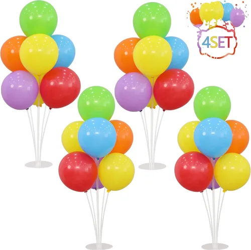 Vista 2 de Kit de 4 soportes para globos para mesa con base, centros de mesa, soporte para globos de arcoíris, decoraciones para fiesta de cumpleaños