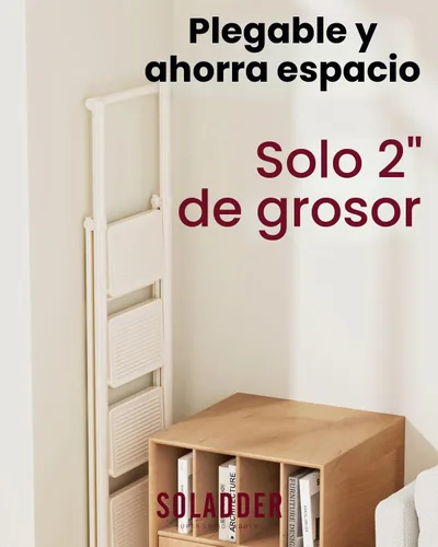 Vista 3 de SOLADDER Escalera de 5 escalones, taburete plegable, escalera de mano Blanco