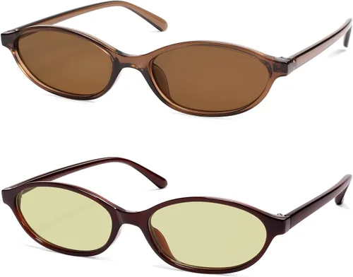 Vista 18 de Gafas de sol retro ovaladas de ojo de gato para mujer, Y2k, gafas de sol estrechas de moda, gafas de sol de diseñador AR82253