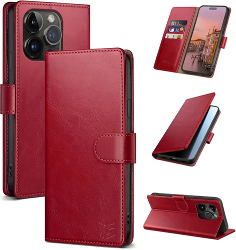Vista 11 de SUANPOT Funda tipo cartera para iPhone 14 Pro de 6.1 pulgadas con bloqueo RFID, tarjetero y tarjetero, funda protectora de piel sintética con tapa