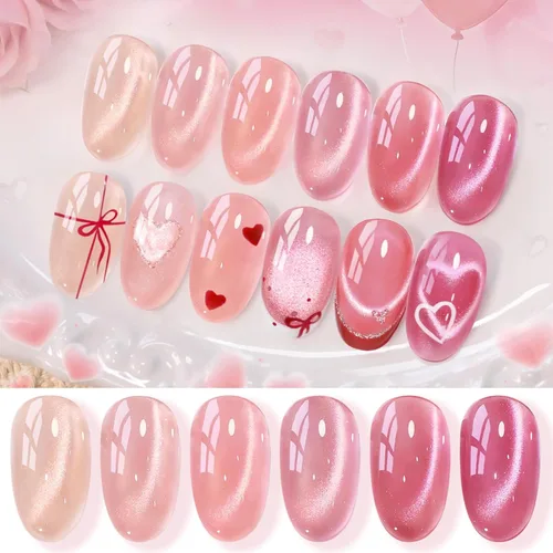 Vista 13 de Born Pretty Esmalte de uñas de gel magnético de ojos de gato verde, 6 colores brillantes con purpurina de cristal holográfico, salvia, oliva