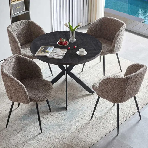 Vista 10 de Homedot Juego de mesa de comedor de cocina de 3 piezas para 2, mesa de comedor redonda negra de 37 pulgadas con brazos de comedor negros, juego