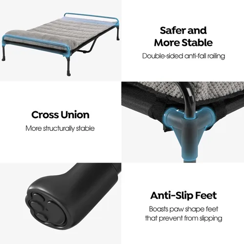 Vista 2 de Veehoo Cama elevada para perros + cojín acolchado extraíble, cama refrescante para perros interiores y exteriores con barandilla para perros
