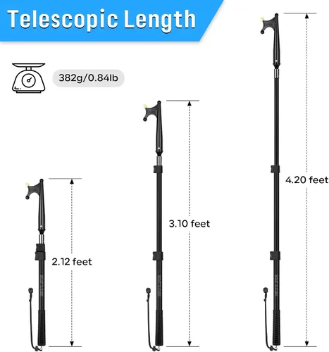 Vista 4 de SANLIKE Aluminum Boat Hook, 5 Section Telescopic Dock Pole, Black Scratch-Resistant Boat Hook With Luminous Bead, Improved Visibility At Docks