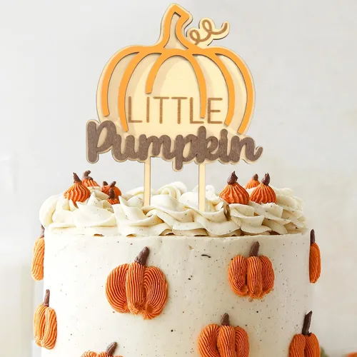 Vista 3 de BOOMPA Decoración para pastel de primer cumpleaños de la temporada de otoño, accesorios de pastel de calabaza dulce – Decoración de madera para baby