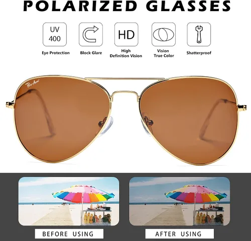 Vista 5 de Pro Acme Gafas de sol clásicas polarizadas de aviador para mujeres y hombres, marco piloto de metal ligero con protección UV400 de 2.283 in