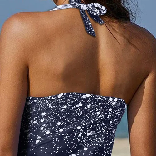 Vista 7 de REKITA Trajes de baño sexy tankini con falda, anillo en O, tankinis de 2 piezas, trajes de baño de bloque de color para mujer