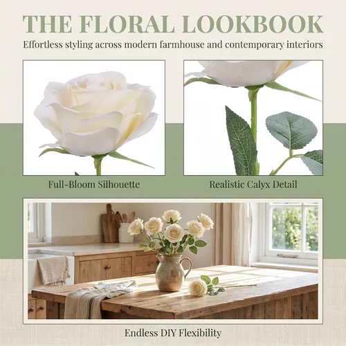 Vista 5 de LVEFIT - 12 rosas artificiales de otoño para decoración de otoño Beige