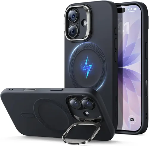 Vista 15 de ESR Funda para iPhone 14 Pro Max, Compatible con Funda de Silicona MagSafe con Soporte, Protección de Grado Militar, Soporte Integrado para Guardar