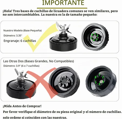 Vista 2 de Piezas de repuesto para licuadora de 6 aletas compatibles con licuadora Ninja, cuchilla para Ninja BL660 BL660C BL663 BL663CO BL770 BL770A BL770W