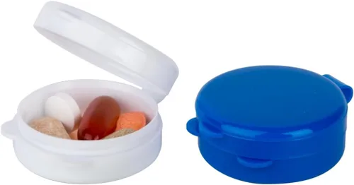 Vista 9 de EZY DOSE Farmacia diaria redonda, compacta, pequeña, discreta, portátil de bolsillo, pastillero, organizador y recipientes de vitaminas, tapas