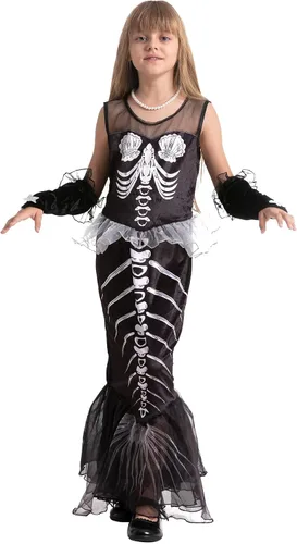 Vista 4 de Spooktacular Creations Disfraz de esqueleto de sirena de Halloween para niños