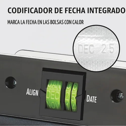 Vista 4 de WESTON BRANDS Máquina selladora al vacío líquida y seca con sello de código de fecha, cortador integrado, botón de pulso, incluye 2 rollos + 6