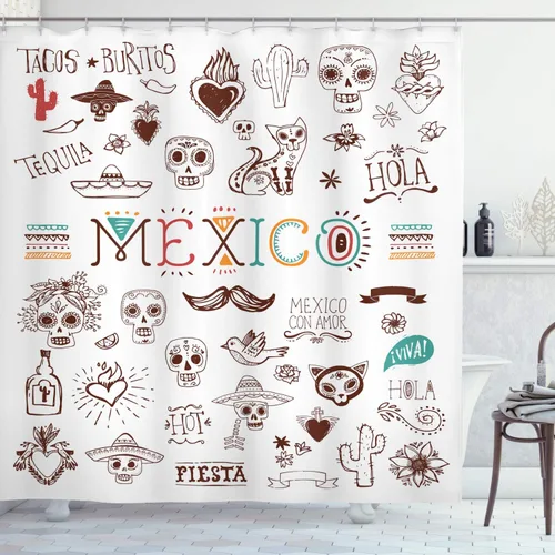 Vista 68 de set de cortina para baño decorativa de tela de poliéster con ganchos