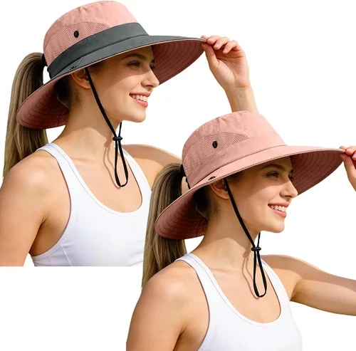 Vista 7 de Rosoz Sombreros de cola de caballo para mujer, protección UV, ala ancha 1 paquete-negro