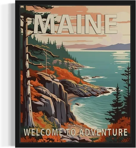 Vista 30 de Póster artístico de paisaje del estado de Alabama, decoración artística de paisaje retro de estados, pintura de montaña y paisaje de aventura