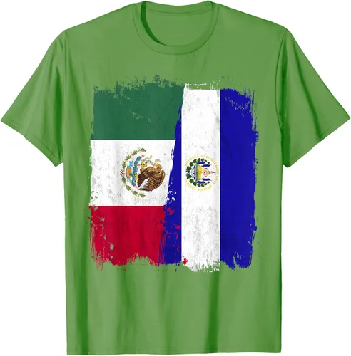 Vista 19 de Camiseta con la bandera mexicana de El Salvador con la mitad de la bandera mexicana de El Salvador