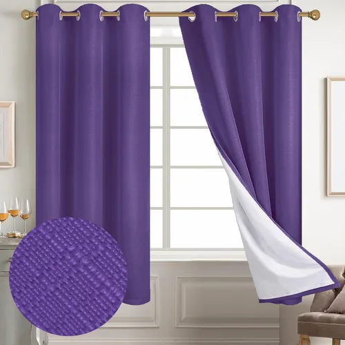 Vista 37 de Diraysid Cortinas 100% opacas de lino beige para dormitorio, con ojales, aislamiento térmico, cortinas de oscurecimiento de habitación