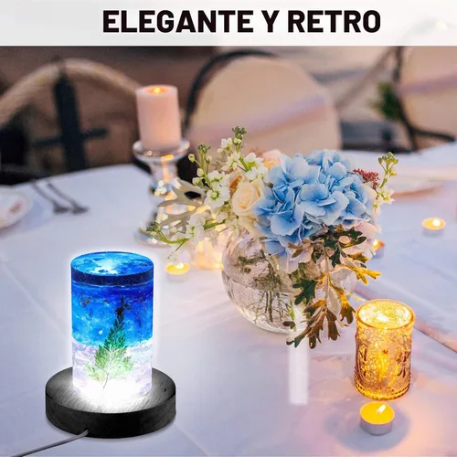 Vista 7 de 2 piezas de base de luz LED de madera, base de exhibición LED para arte de vidrio, cristal, resina acrílica, 16 luces USB de colores con control