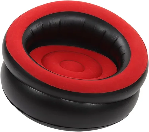 Vista 5 de Sofá inflable, sofá de aire flocado, sofá inflable, sofás, silla inflable para dormitorio, oficina, patio, balcón, campamento, viajes (rojo)