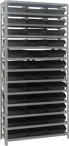 Vista 369 de Quantum QSBU-245BK Heavy Duty Shelving Unit with (7) Shelves and (24) QUS245 Black Bins for Garage Warehouse Storage Distribution 400 lb Load