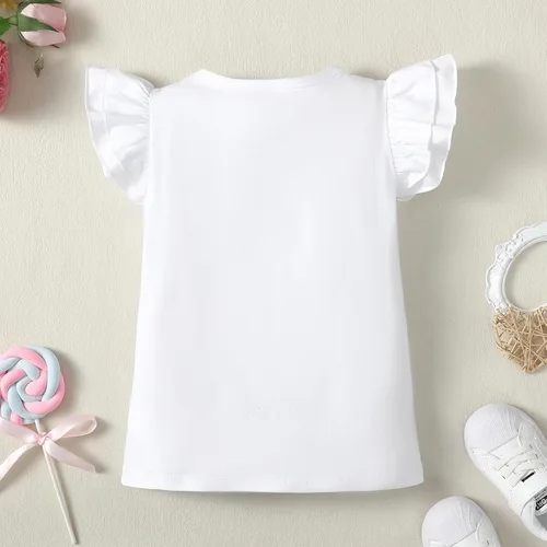 Vista 3 de 12M-14Y - Camiseta de algodón para niñas pequeñas, color sólido, blusa con volantes, camiseta casual de algodón