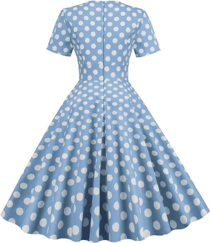 Vista 3 de Vestido de noche vintage con hombros descubiertos y estampado floral, cuello en V, mangas 34, vestido midi acampanado para cóctel de boda