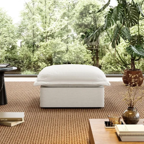 Vista 13 de Sofá modular de mezcla de lino para sala de estar, cómodo sofá modular con relleno de plumón, moderno sofá cama convertible con asiento profundo