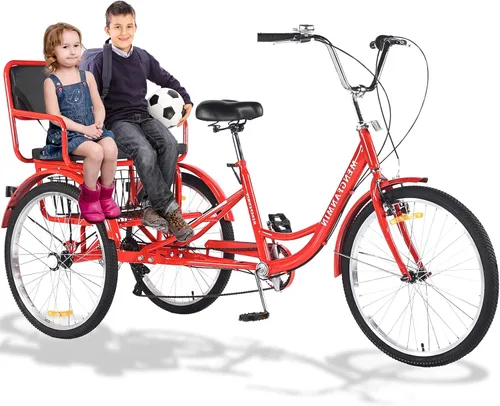 Vista 8 de Triciclo para adultos de 7 velocidades, triciclo para adultos con asiento trasero para damas, bicicletas de 3 ruedas de 24 pulgadas, triciclo