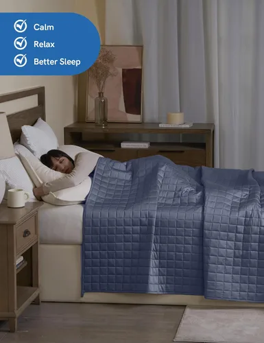 Vista 3 de YnM Manta con peso refrescante, compartimentos más pequeños con cuentas de cristal, manta de cama para una persona de 60 libras, ideal para cama