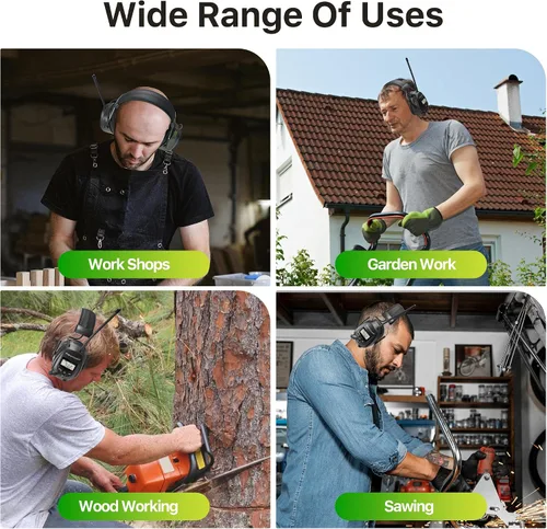 Vista 7 de Cascos protectores de oídos PROTEAR con radio AM/FM, auriculares con reducción de ruido de 25dB, orejeras de seguridad con pantalla digital