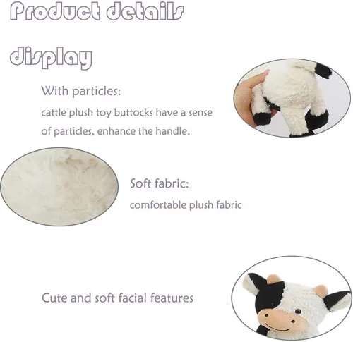 Vista 4 de Animales de peluche de vaca de 9 pulgadas, peluche de vaca suave para niños