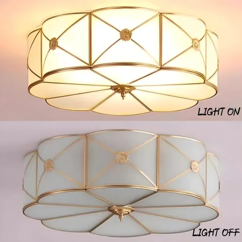 Vista 8 de LIGHTLAND Lámpara de Techo de Montaje al Ras de 13.8 Pulgadas, Lámpara de Techo de Latón de 3 Luces con Pantalla de Vidrio, Accesorios de Luz