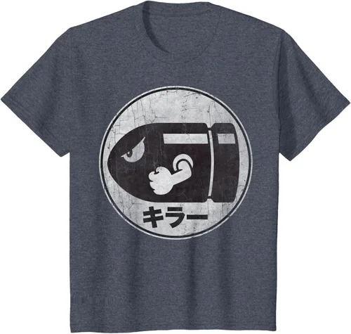 Vista 48 de Super Mario Camiseta con logotipo de Bullet Bill Distressed en Kanji