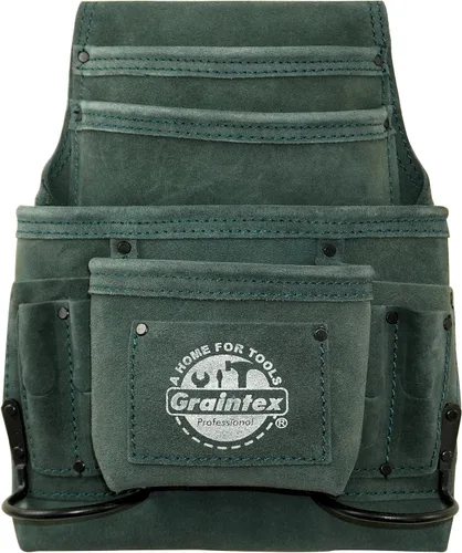 Vista 9 de Graintex - Bolsa de 10 bolsillos para uñas y herramientas, bolsa de cuero de ante color beige, cinturón de herramientas para constructores