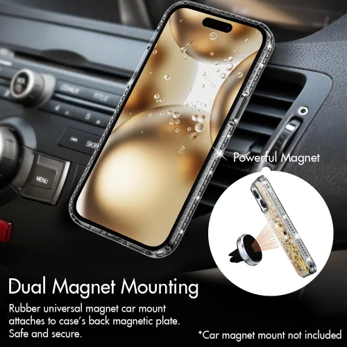 Vista 4 de Silverback - Funda para iPhone 13 con soporte de anillo, color dorado transparente Moving Liquid Holographic Sparkle Glitter, Kickstand, Bling