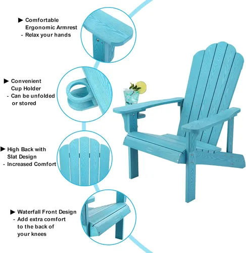 Vista 4 de hOmeHua Silla Adirondack resistente a la intemperie, silla Adirondack de plástico duro con soporte para tazas, cómoda, fácil de montar y mantener