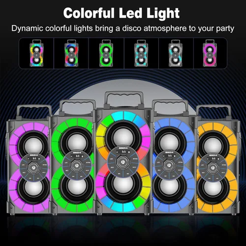 Vista 5 de Altavoces Bluetooth de 80 W, gran potente, inalámbrico, TWS, altavoz portátil para fiestas en casa al aire libre con luces LED, subwoofer, radio FM
