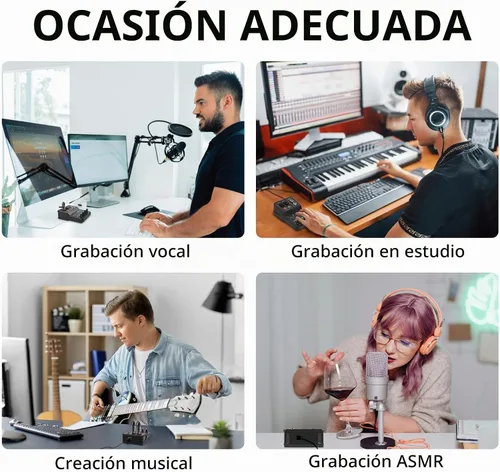 Vista 8 de XTUGA Interfaz de audio USB para PC, interfaz para grabación de música, interfaz de audio XLR con conector de micrófono de 11.6 ft, tarjeta