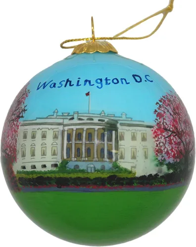Vista 8 de Ornamento de Navidad de cristal pintado a mano - Washington D. C. - Jefferson Memorial con flores de cerezo