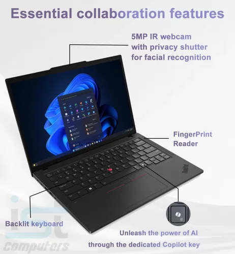 Vista 5 de Lenovo ThinkPad T14 Gen 6 Laptop de PC de IA para negocios (14" FHD+ pantalla táctil, Intel 12-Core Ultra 5 225U (> Ultra 7 155U), 16GB DDR5, 512GB