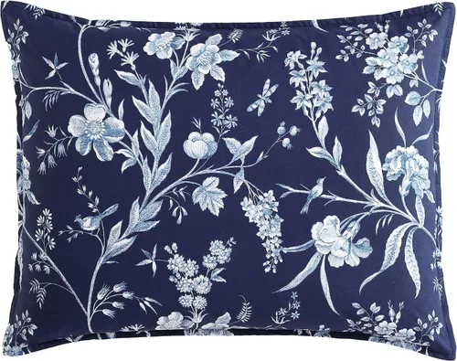 Vista 8 de Laura Ashley - Juego de edredón King con fundas de almohada, algodón, reversible Rama Toile Azul
