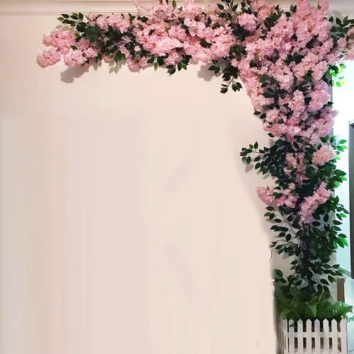 Vista 4 de Flores artificiales grandes árboles de cerezo en flor de seda para bodas, ramas falsas, tienda, jardín, paredes de fondo grandes, decoración