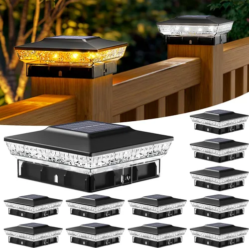 Vista 8 de btfarm Paquete de 8 luces solares para punta de poste al aire libre, 2 modos de color 16 luces LED para postes de valla se ajustan a 4x4 3.5x3.5
