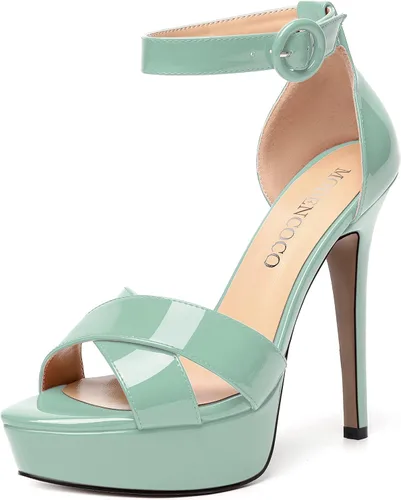Vista 50 de MODENCOCO Sandalias de boda con correa de tobillo sexy para mujer, con plataforma y puntera abierta, tacón de aguja y tacón alto, zapatos de vestir