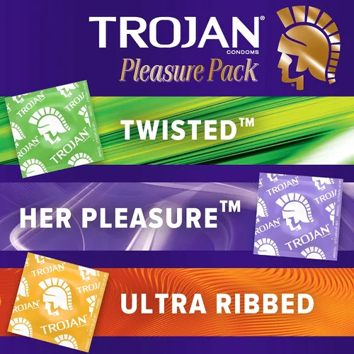 Vista 4 de Trojan Pleasure Pack - Condón de látex lubricado de alta calidad, 3 unidades, paquete de 6